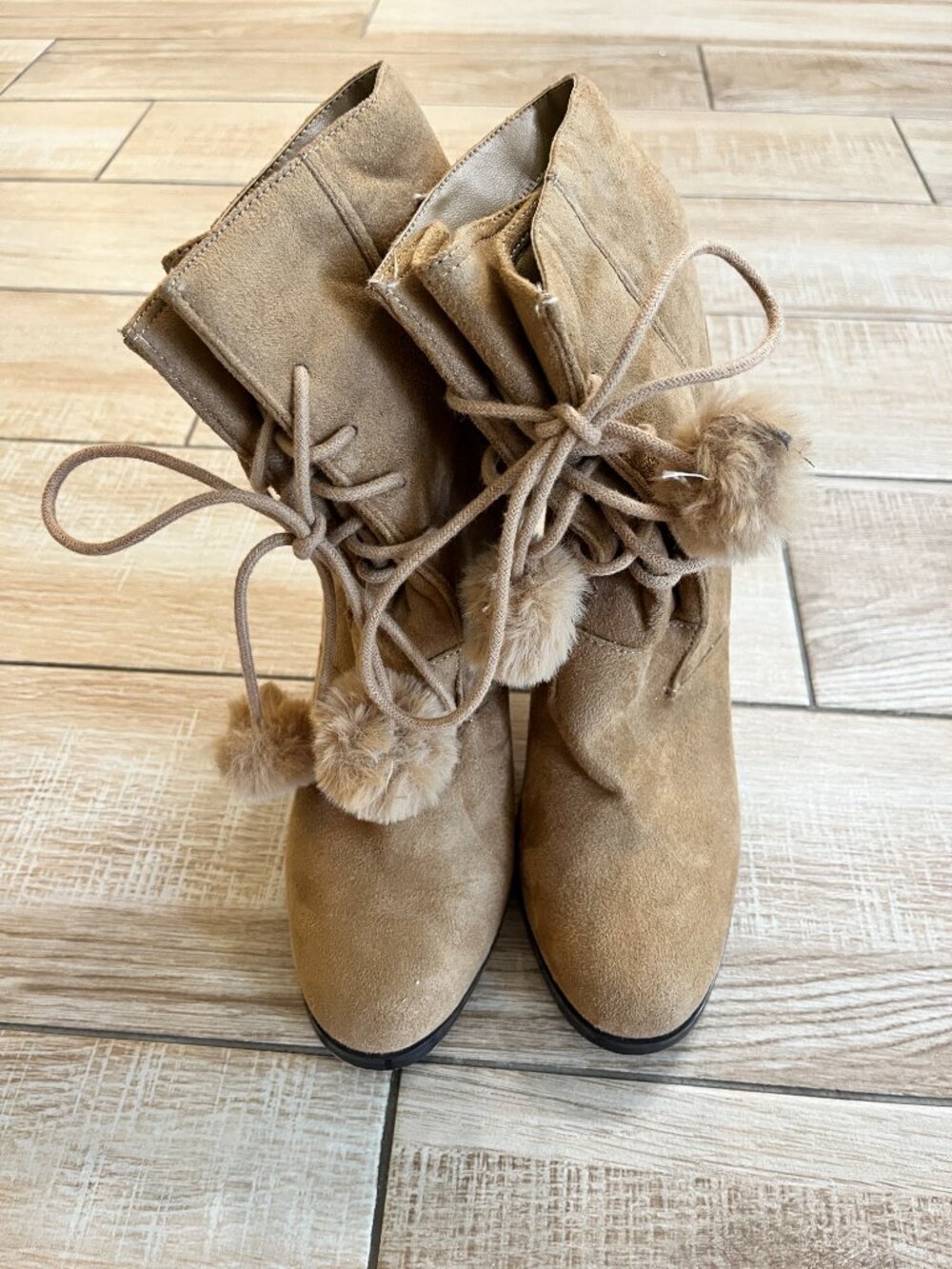 Womens NY&C Brown Heeled Lace Up Boots - 7 - Picture 4 of 11